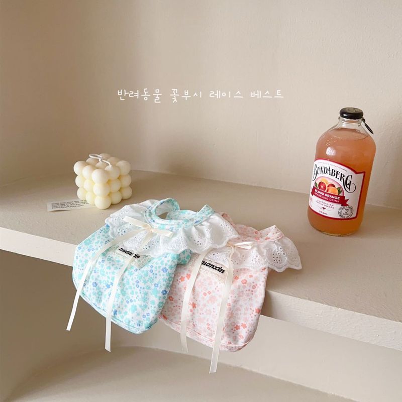 25 Korean Style INS Spring Summer Pet Home Cotton Floral Lace Vest Cat Small Dog Clothes_voghion.com