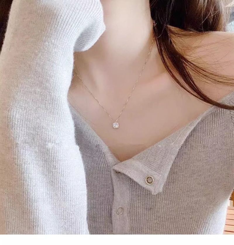 Collier en argent pur Qinghong petit cube de sucre pour femme, style Ins de luxe léger, chaîne de clavicule haut de gamme de niche,_voghion.com