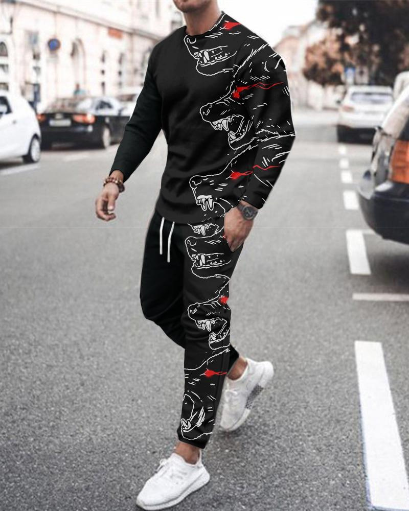 Sudadera con capucha de manga larga y cuello redondo para hombre+pantalones sanitarios de dos piezas, conjunto informal holgado deportivo con estampado digital 3D_voghion.com