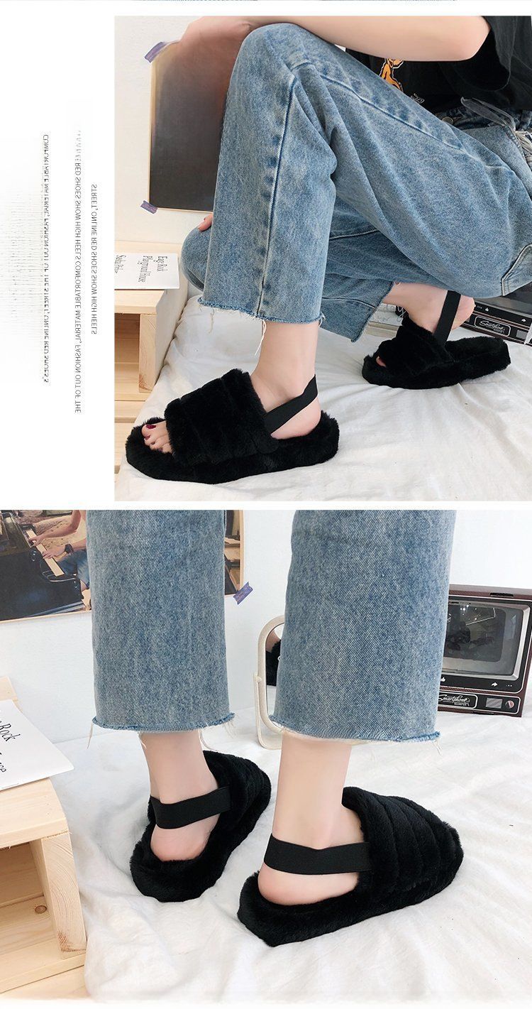 Foreign trade thick-soled plush slippers for women 2023 New 43 plus size flat home plush cotton slippers elastic band warm_voghion.com