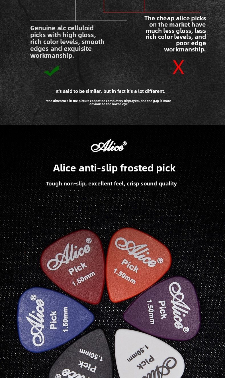 Palhetas de violão acústico elétrico antiderrapante profissional ABS Alice Celulóide fosco_voghion.com