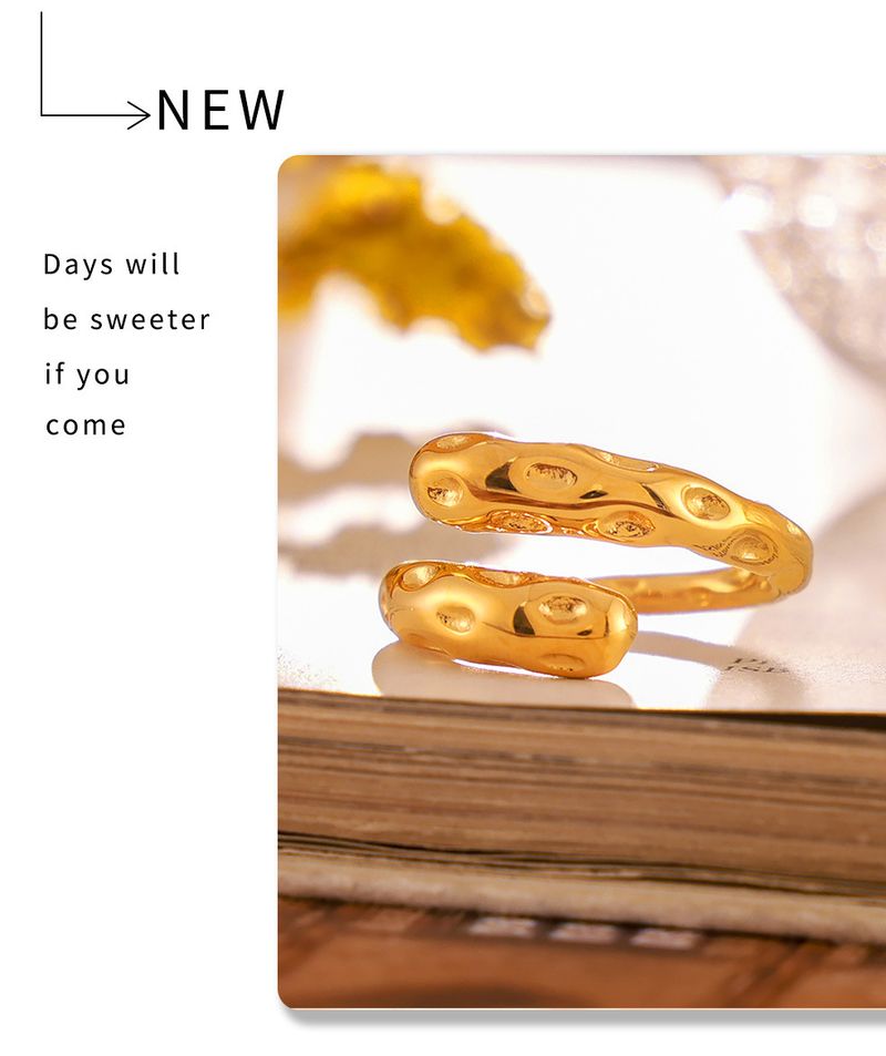 Anel cárstico com padrão de martelo vintage, estilo vento, design aberto, anel de aço inoxidável, maré_voghion.com