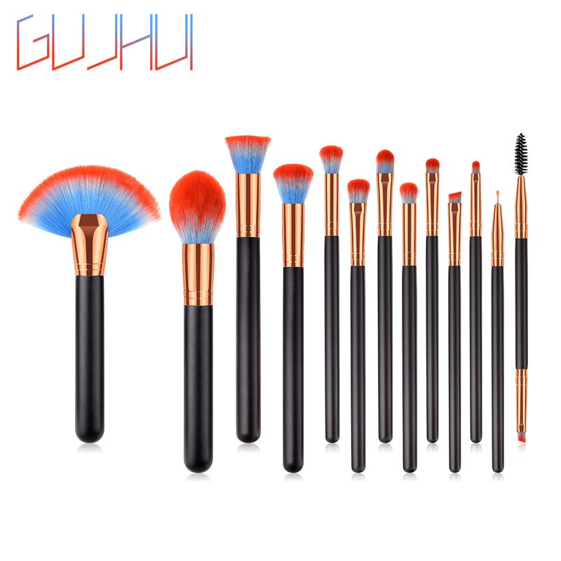 13-teiliges Make-up-Pinsel-Set, Beauty-Tools, Schwarzgold, Schwarzsilber, loser Puderpinsel, Flachpinsel, Yuncai GUJHUI_voghion.com