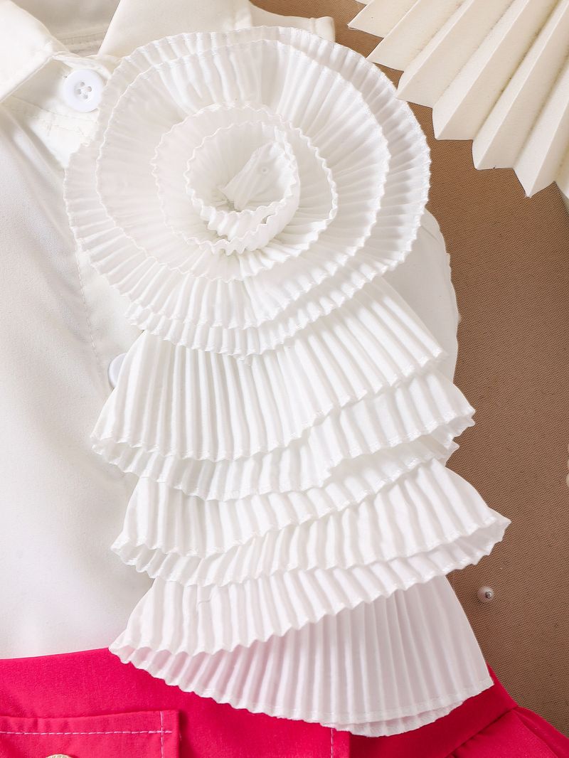 Ensemble deux pièces pour filles, haut à revers et jupe plissée, décoration florale 3D, pré-vente, nouvelle collection été européenne et américaine_voghion.com
