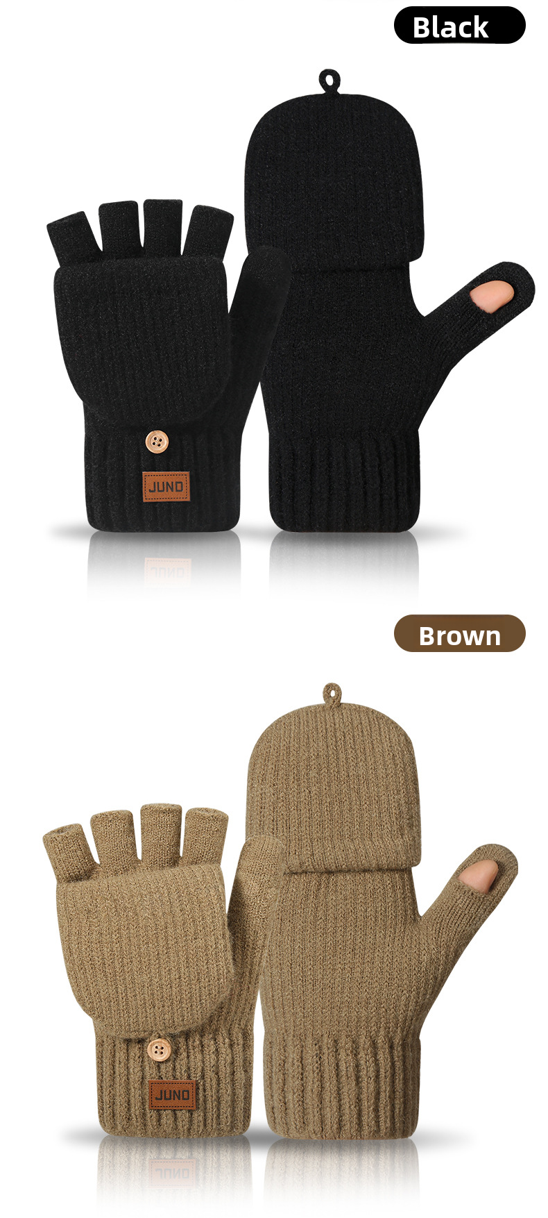 Thickened Half-Finger Autumn Winter Fleece-Lined Knitted Cold-Proof Warm Half-Length Writing Wool Fingerless Gloves_voghion.com