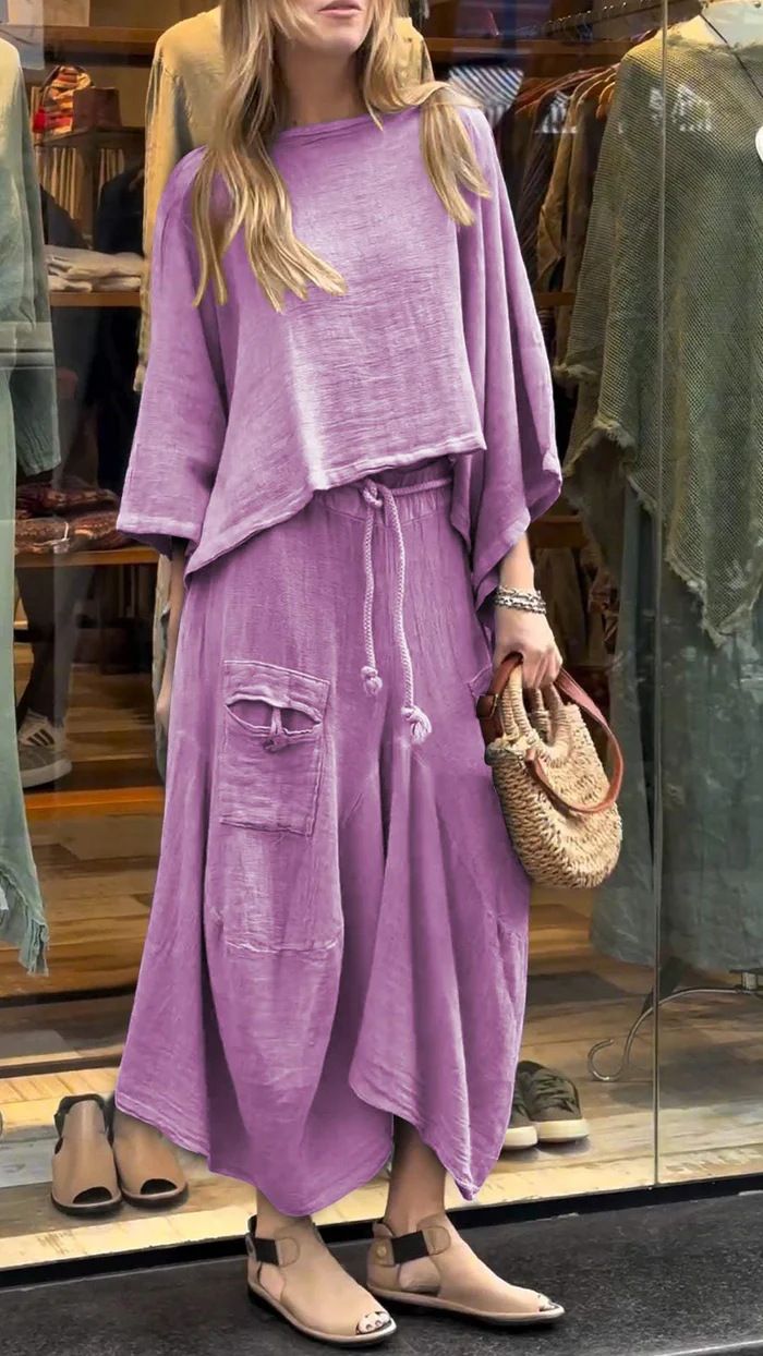 Vêtements pour femmes printemps et automne, ensemble deux pièces décontracté, couleur unie, jupe ample_voghion.com