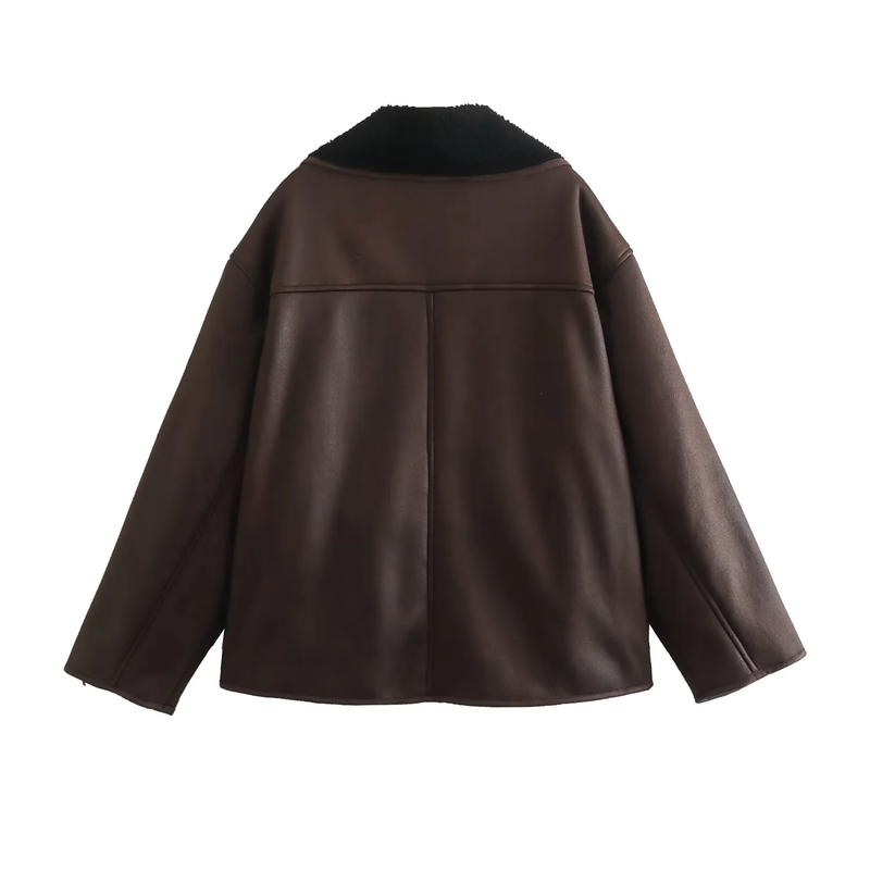 TRAF 2023 Fashion Leisue New Casual Leathe Shit Coat With Belt Jacket Coat Top Coat Autumn Winte Long Sleeve_voghion.com