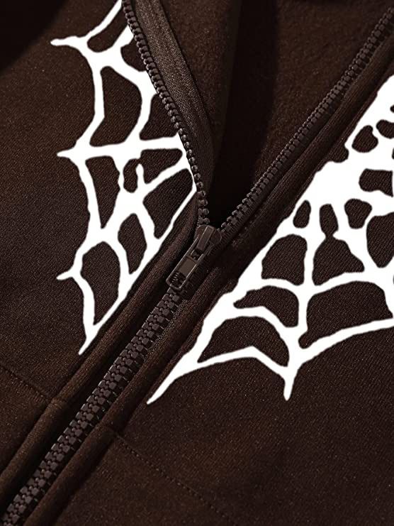 Unisex Spider Web Heart Print Fleece Zip-Up Hoodie – Cozy & Stylish Pullover For Fall/Winter_voghion.com