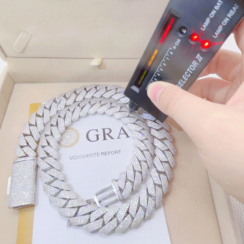 Iced Out Pass Diamond Tester Sterling Sier Naszyjnik Vvs Moissanite Kubański łańcuszek ogniwowy_voghion.com