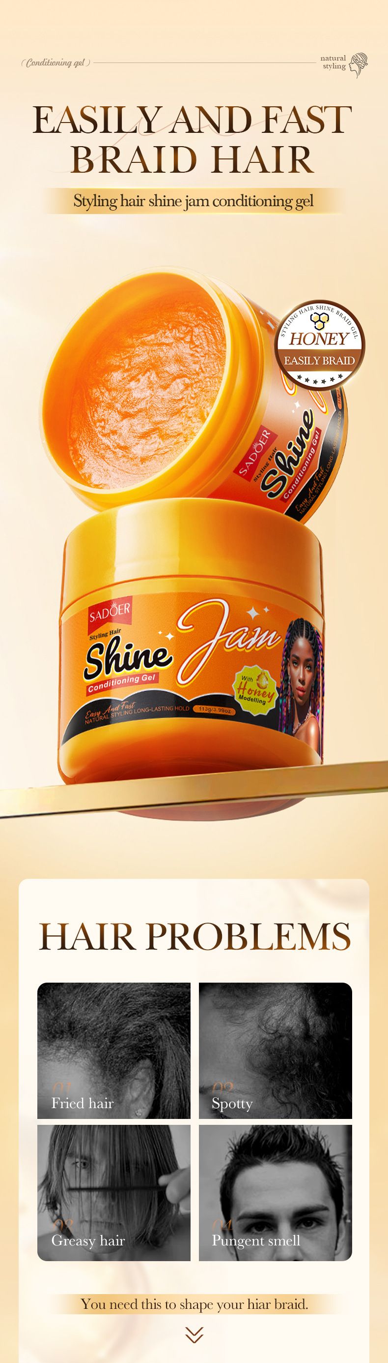 Acondicionador SADOER Shape Shiny Jam Hair Gel, Acondicionador Suavizante_voghion.com
