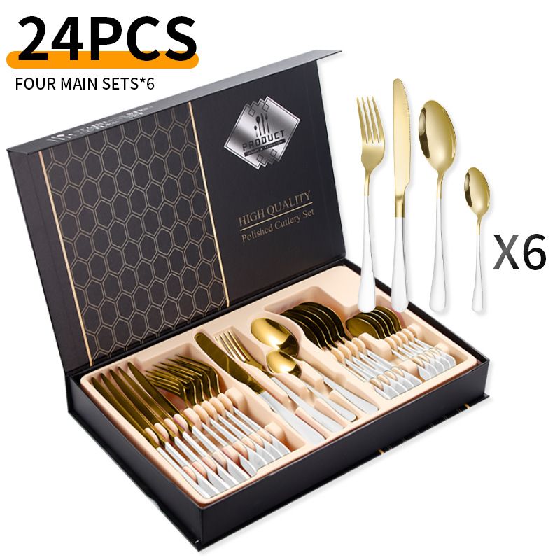 Viral 1010 Series 24-Piece Titanium Cutlery Set - Premium Stainless Steel Knives Forks & Spoons In Trendy Flip-Top Box_voghion.com
