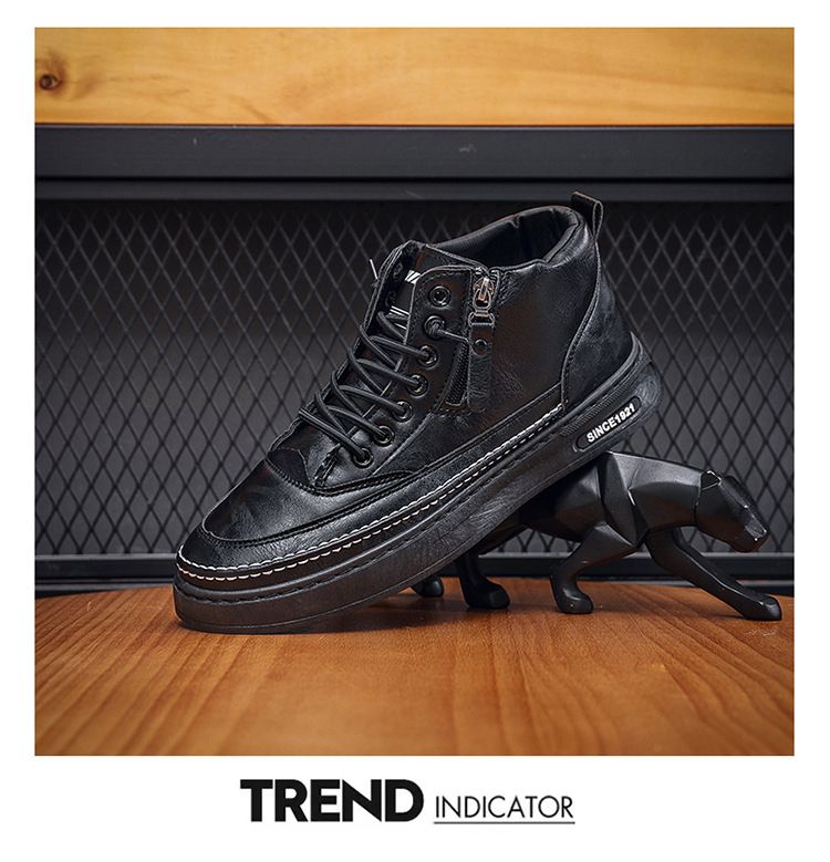 Männer Fréijoer Hierscht Nei Martin High Top Casual Board Schong, Trendy Villsäiteg Schwaarz Aarbechtsstiwwelen, Sport- a Fräizäitschong_voghion.com