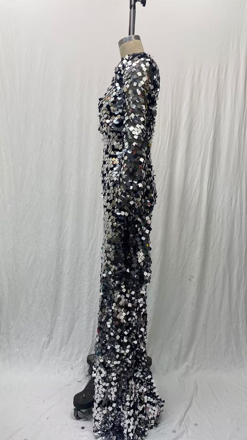 Vêtements pour femmes Robe à paillettes sexy Robe de banquet argentée Robe de soirée tendance_voghion.com