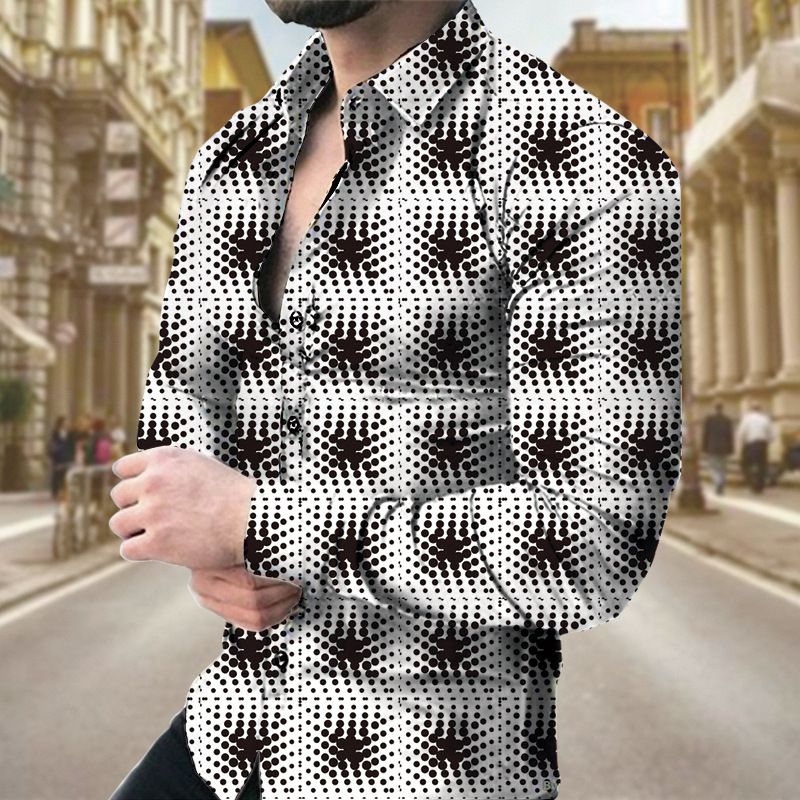 Camicie a maniche lunghe stampate con geometrie per il tempo libero, primavera e autunno 2024, di qualità imbattibile, da uomo_voghion.com