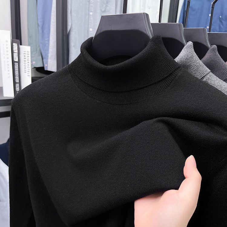 Schafwolle Rollkragenpullover Herren Langarmpullover Herren Grüner Strickpullover Bottoming Herrenbekleidung_voghion.com