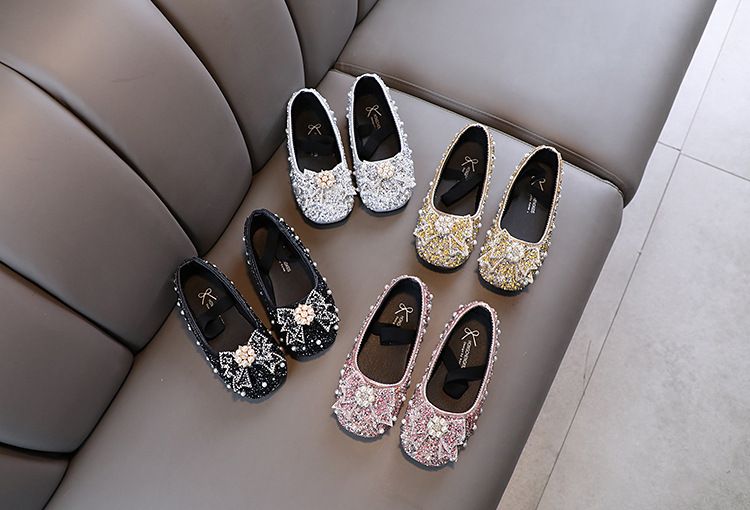 Scarpe da spettacolo per mamma e bambini Scarpe da principessa con paillettes Versione coreana Scarpe da bambina con cristalli Fondo morbido_voghion.com
