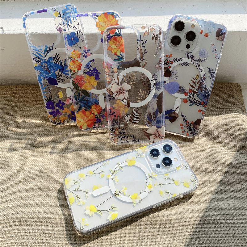 Adatto per iPhone16 Custodia magnetica 15promax Alta trasparente Ins Style SE4 Custodia per cellulare stampata a doppio strato 14_voghion.com