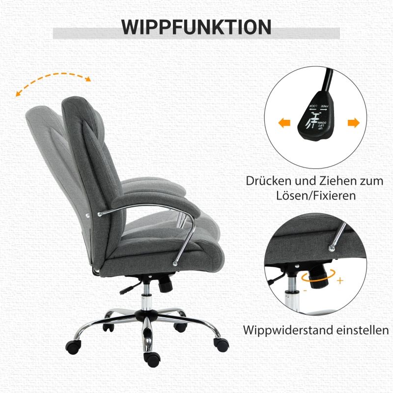 Bürostuhl Mit Wippfunktion, Gepolsterte Armlehne, Kopfstütze, Grau_voghion.com