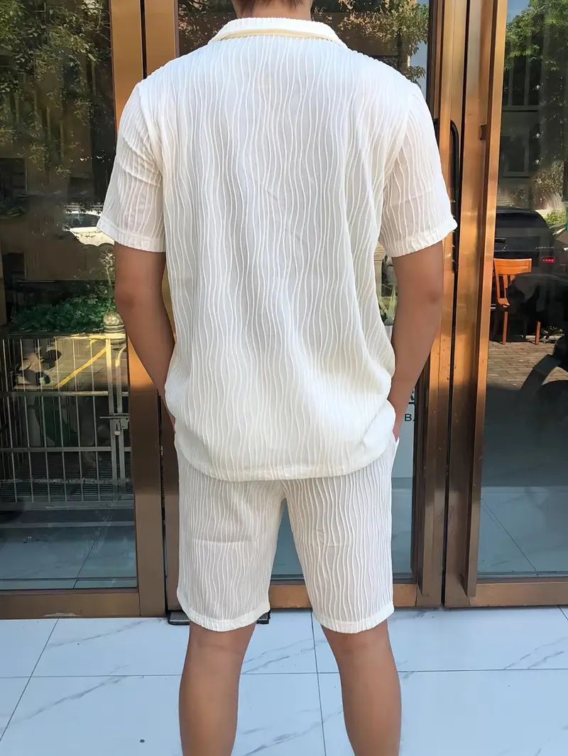 Ensemble chemise et short à manches courtes pour homme, décontracté, respirant, couleur unie, motif vague_voghion.com