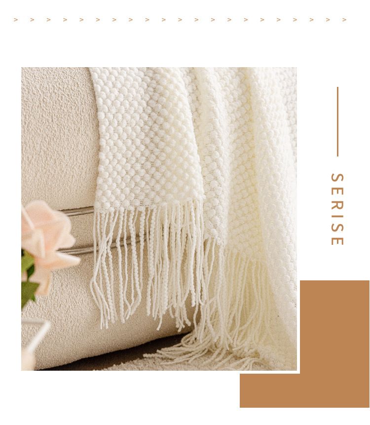 "Coperta morbida in maglia a bolle, leggera, in stile nordico, per divano, ufficio, pisolino e arredamento da letto - Colori solidi con nappe"_voghion.com