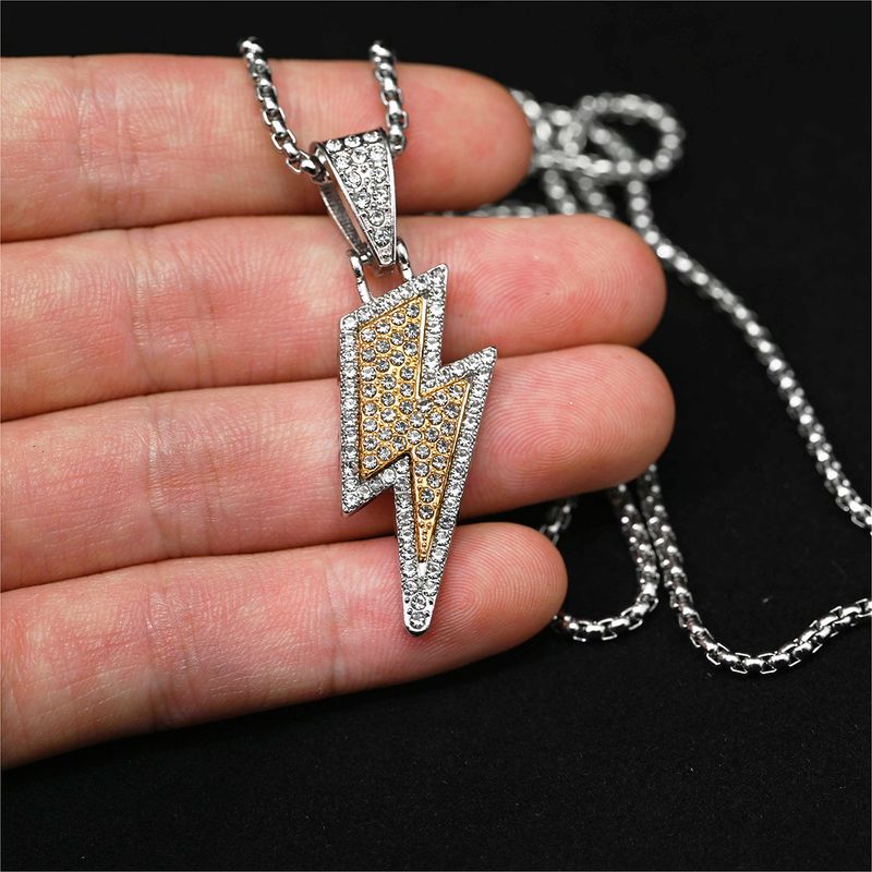 Collana in acciaio al titanio con fulmini e diamanti pieni, catena per maglione di alta qualità_voghion.com