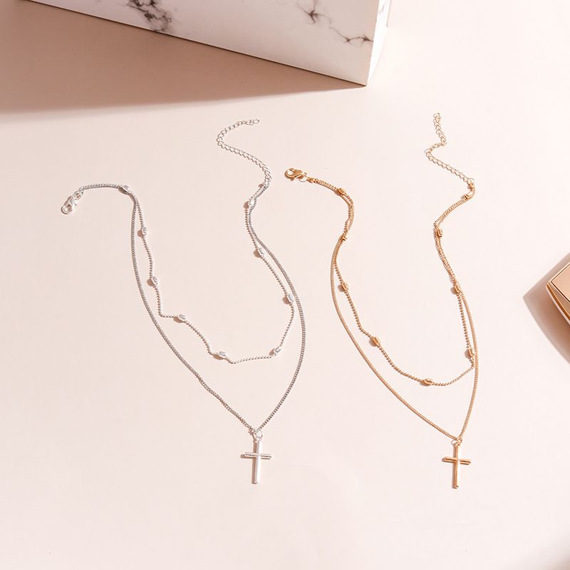 Collana con ciondolo a croce alla moda e alla moda, in metallo, con catena geometrica multistrato per clavicola_voghion.com