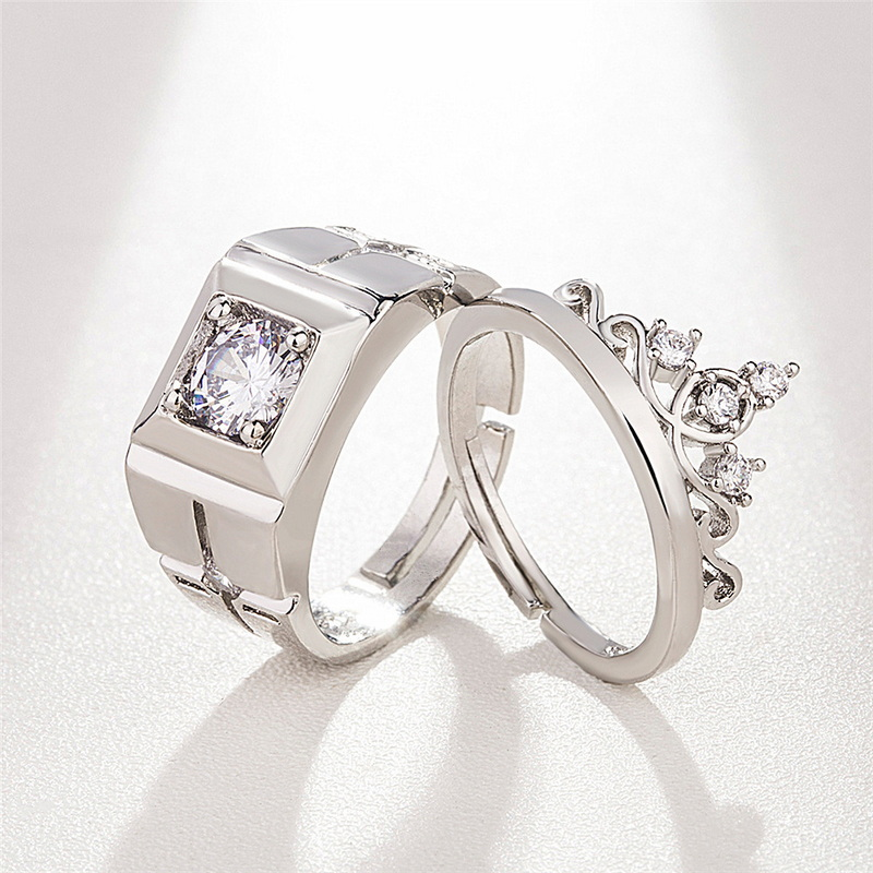 AAA Zirkon Paar gepaart für Frauen Männer Blumenkrone Vorschlag Versprechen verstellbare Ringe Hochzeitstag Schmuck_voghion.com