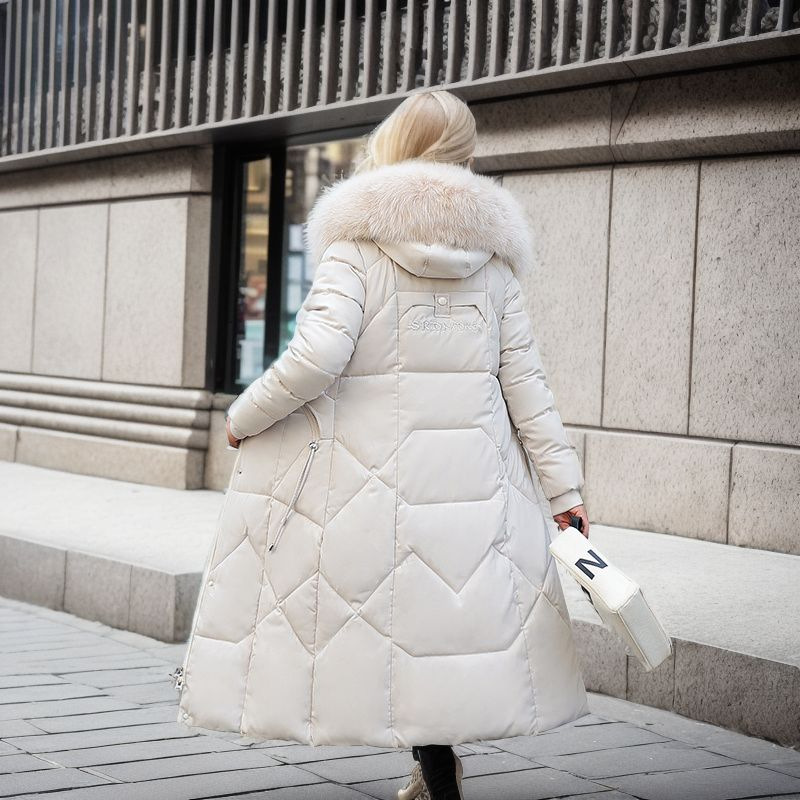 Abbigliamento da donna Giacca in cotone da donna di media lunghezza invernale nuova moda sottile sopra il ginocchio giacca in cotone grande collo in pelliccia giacca in cotone ispessito alla moda_voghion.com