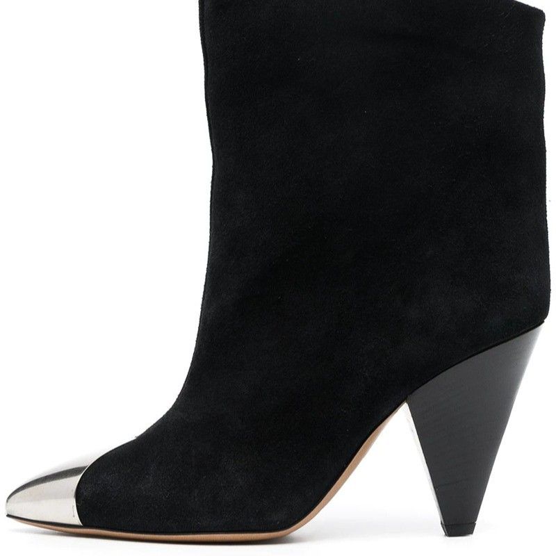 2025 Spring And Autumn New Cowhide Pointed Fashion Short Boots Large Size Women's High Heel Iron Toe Shoes_voghion.com