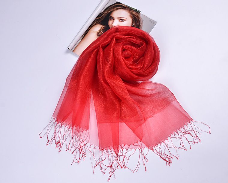 spring and summer mulberry silk scarf sunscreen shawl double-layer contrast color gold tassel silk organza scarf  _voghion.com