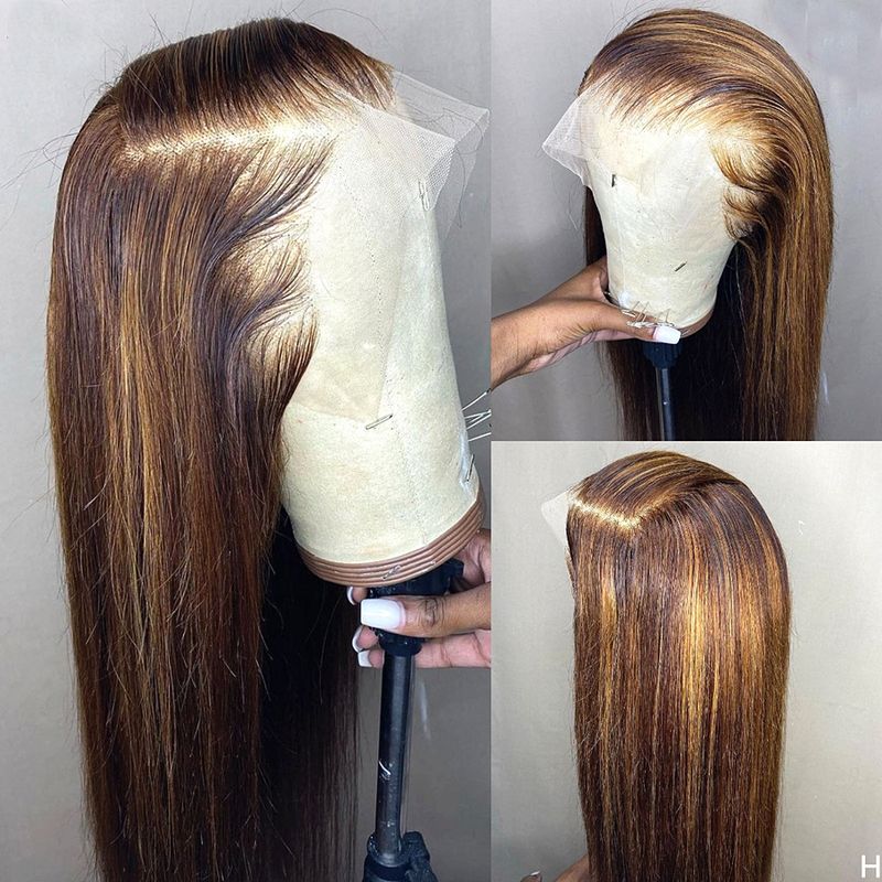 Venta caliente 13x4 Resaltado Recto 13x6 HD Frontal para mujeres Peluca de cabello humano Pelucas delanteras de encaje rubio miel_voghion.com