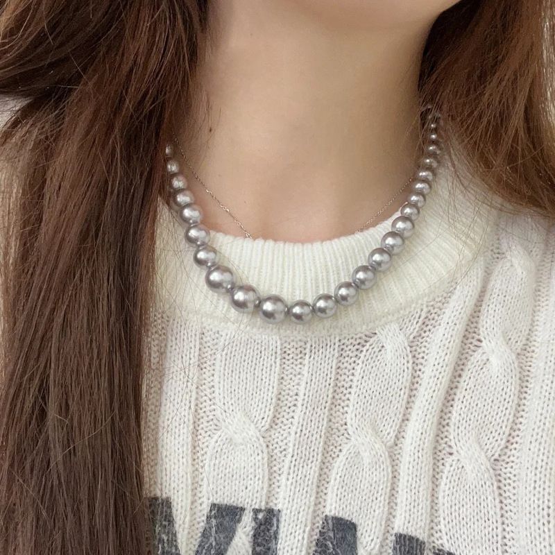 French Style Round Pearl Necklace For Women - Yuanbao Clasp Design, Light Luxury Niche Collarbone Chain, Elegant Beaded Jewelry_voghion.com
