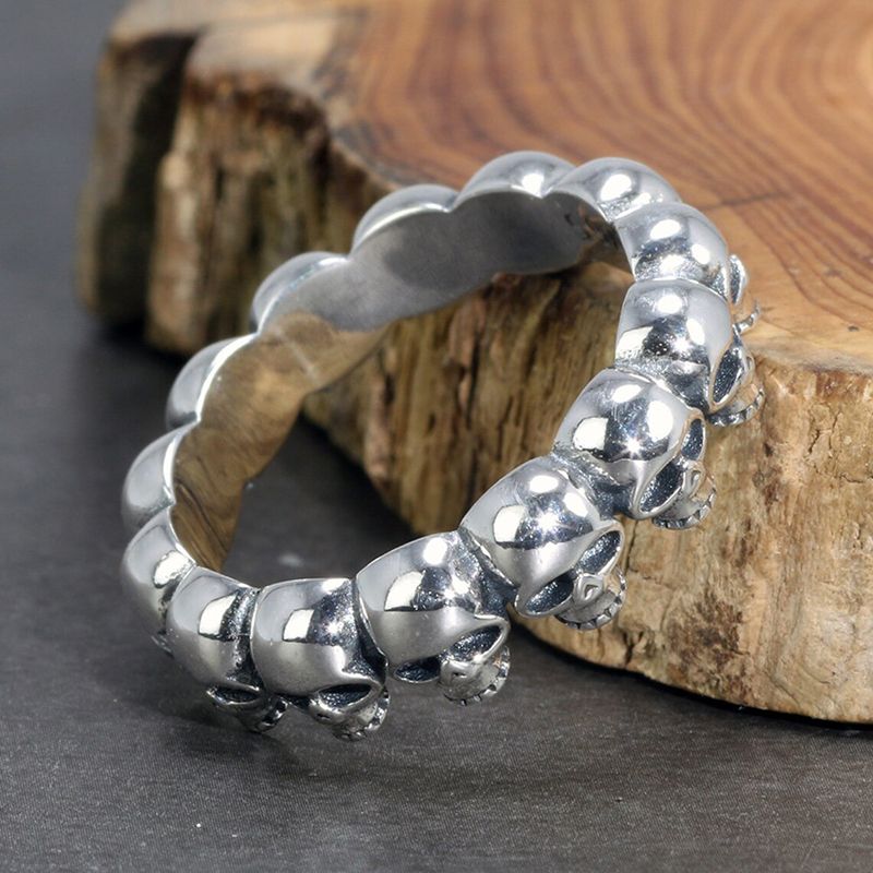 Anello unisex Huitan in stile punk, in lega di zinco, con design geometrico a forma di teschio, in saldo, accessorio per feste..._voghion.com