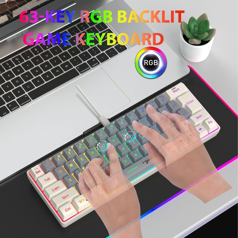HXSJ new 63 wired film keyboard with dual color caps, RGB lighting, USB-C key cable separation_voghion.com