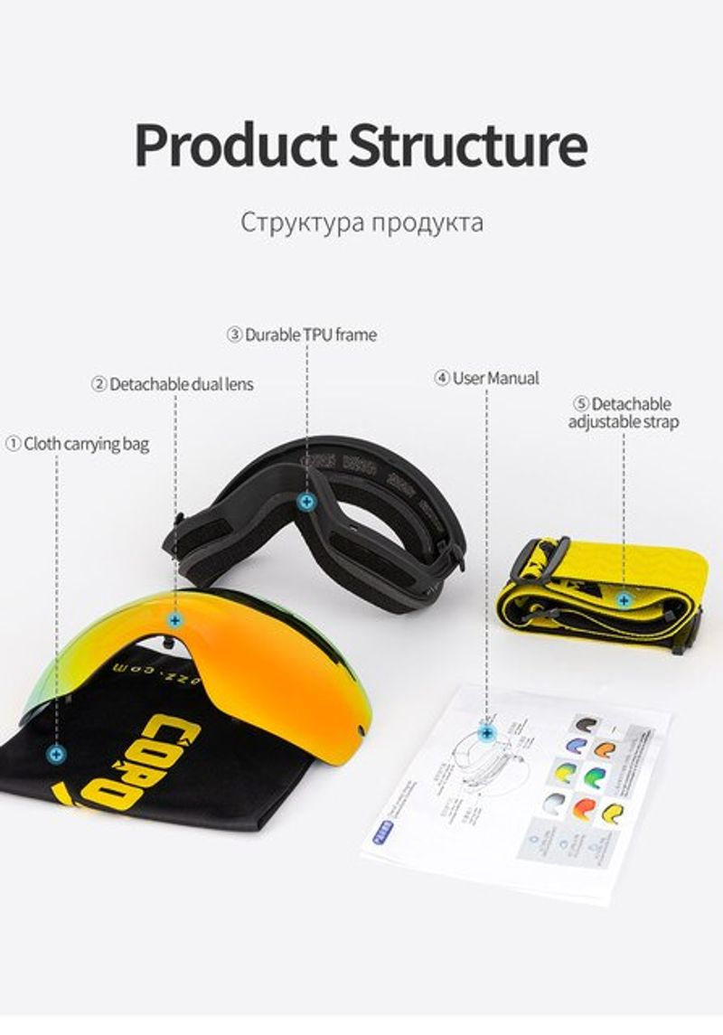 COPOZZ Brand Professional Dublu Strat Lentilă Anti-ceață UV400 Ochelari de schi Big Ski Snowboard Bărbați Femei Ochelari de zăpadă_voghion.com