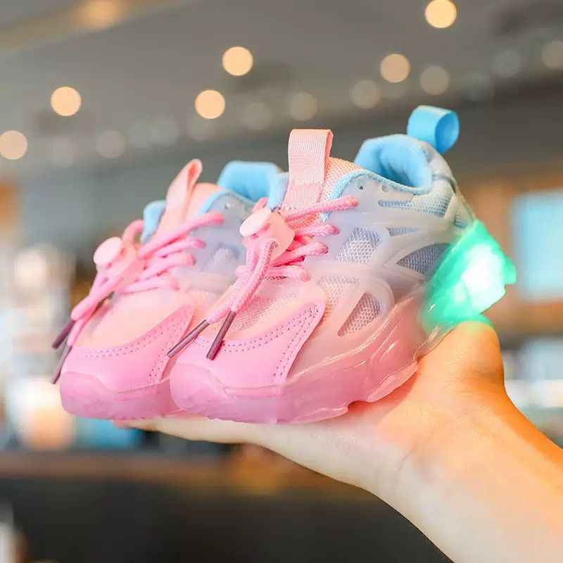 Kids' LED Light-Up Sneakers – Breathable Mesh Running Shoes With Soft Sole For Boys & Girls (White/Pink/Green, Sizes 21-30)_voghion.com