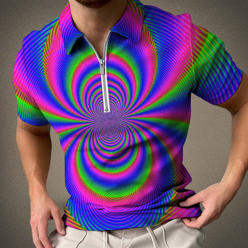 Camisa polo masculina de verão 2023, lapela de marca, manga curta, zíper, polo masculino_voghion.com