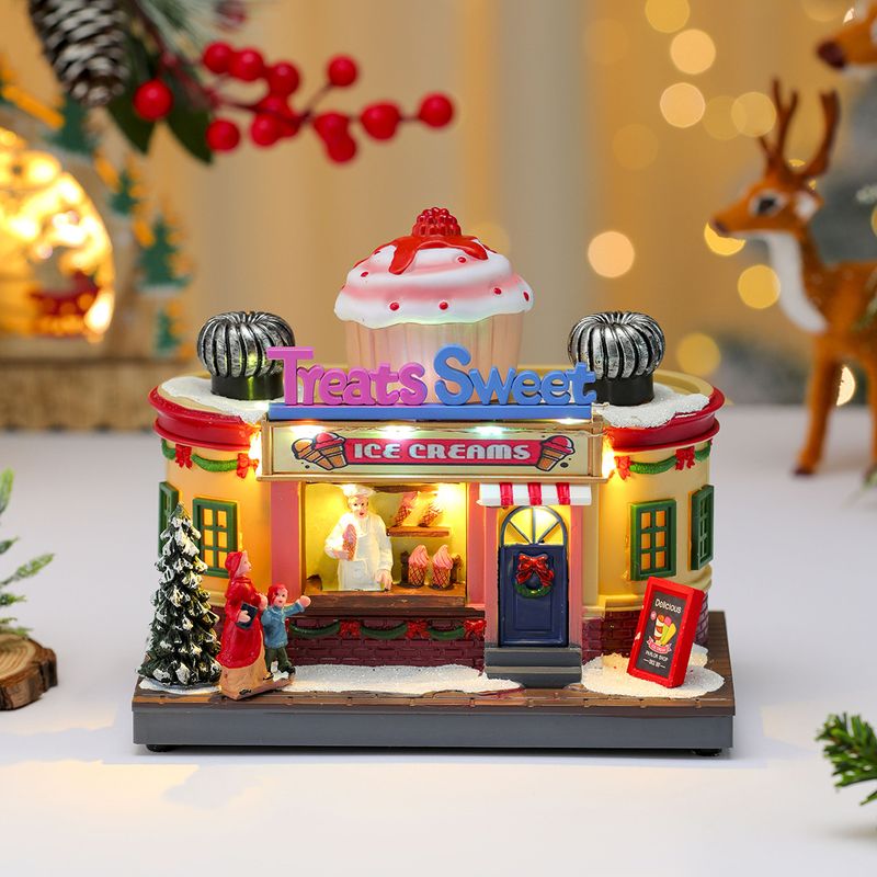 Une variété de décorations de Noël rotatives en résine lumineuses pour boîtes à musique, décorations de petits trains rotatifs, cadeaux de Noël_voghion.com