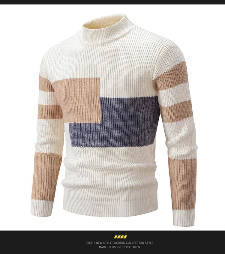 2024 Winter Neue Herren Kontrast Halbhoher Kragen Mit Kapuze Koreanische Ausgabe Mode Lässig Gestrickter Pullover für Männer_voghion.com