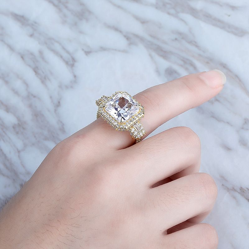 Ringe Großer quadratischer Edelsteinring Echtgold Galvanik Hip Hop Männer und Frauen Diamantring Bling_voghion.com