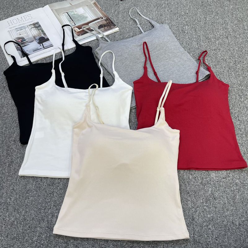 702#One-Piece Latex Chest Pad Camisole For Women With Adjustable Straps, Slimming Base Layer, Versatile Outerwear Top_voghion.com