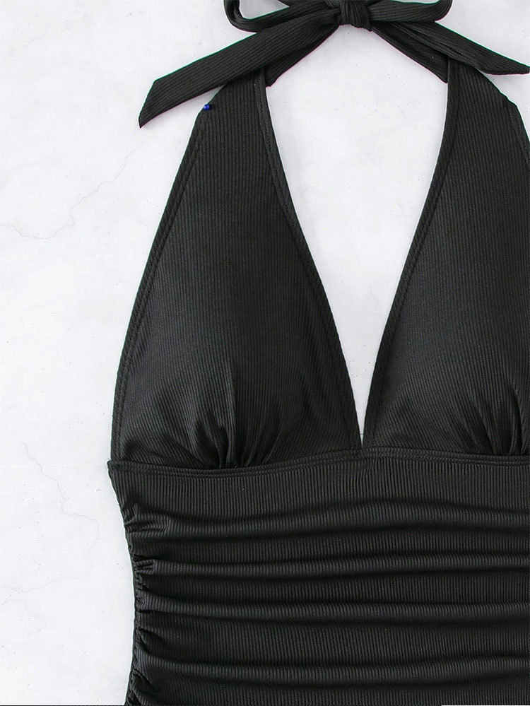Maillot de bain une pièce sexy à bretelles et col en V pour femme, couleur unie, moulant, pour la plage_voghion.com