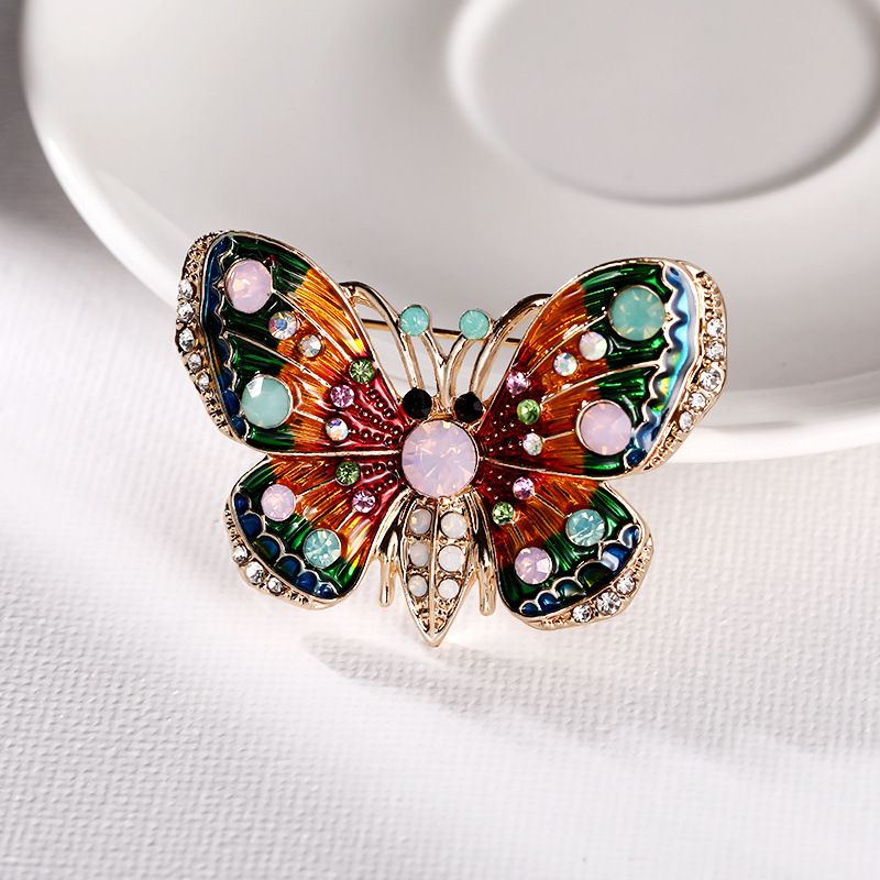 retro mode legering diamant dryppende glasur sommerfugl broche plet_voghion.com