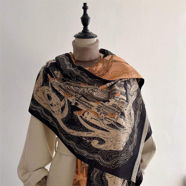 Sciarpa-scialle a torre in ferro architettonica per donna autunno inverno doppio uso oversize e versatile in cashmere_voghion.com