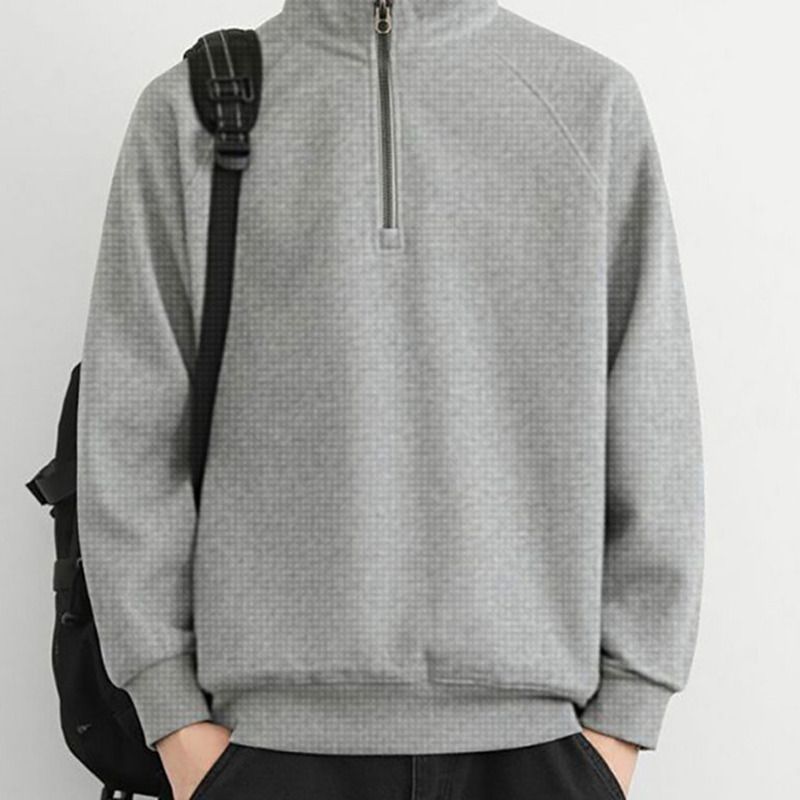 Sudadera Henry de cuello alto con media cremallera para hombre, estilo americano de primavera, tejido tipo gofre, de alta gama, color liso, informal._voghion.com