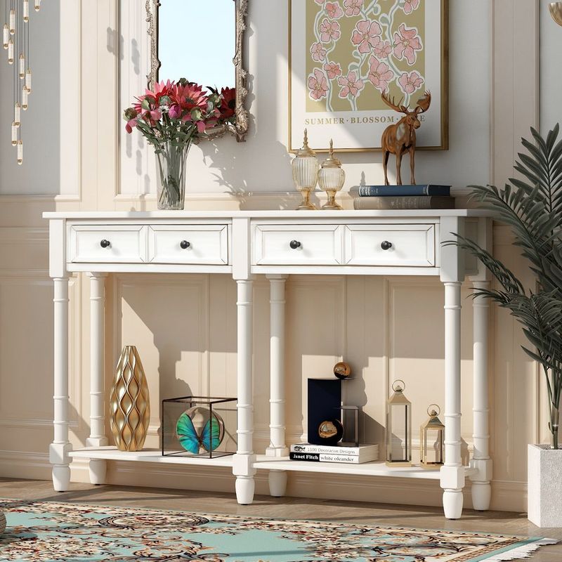 Console Table Sofa Table Easy Assembly With Two Storage Drawers And Bottom Shelf For Living Room,Entryway_voghion.com