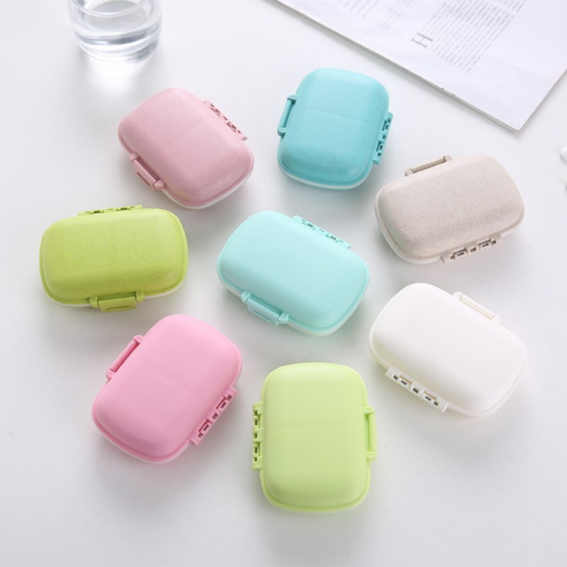 Pill Portable Travel Cases 8 Grids Medicine Storage Box With Seal Ring Small Box For Tablets Wheat Straw C_voghion.com