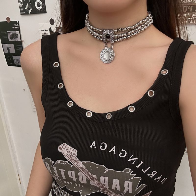 Collier à pampilles en perles croisées de style gothique punk pour femme, chaîne de clavicule lourde et sombre_voghion.com