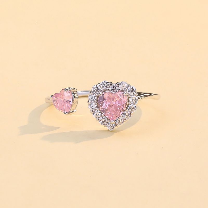 S925 Silverring Kvinna Enkel Rosa Kärleksring Hjärta Söt Justerbar Ring Öppen Ring Zirkonsmycken_voghion.com