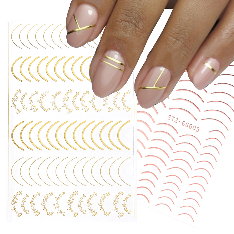 1PCS Linee in oro rosa Adesivo per unghie 3D Striscia ondulata geometrica Decalcomanie Cursore autoadesivo Decorazione Nail Art Tr_voghion.com